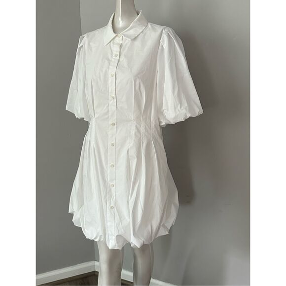 NWT Simkhai Cleo Balloon Pintuck Cotton Poplin Mini Dress White Size US 10 $345 - Picture 7 of 11